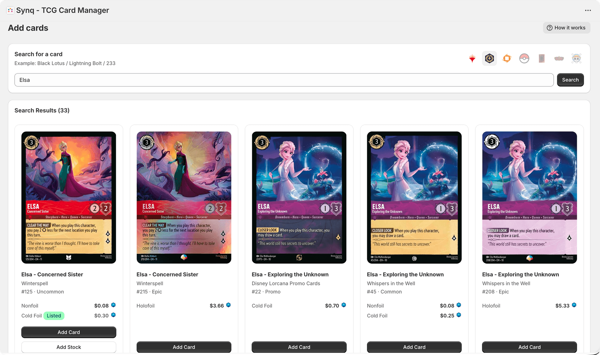 Synq card search — add Magic: The Gathering cards to Shopify instantly